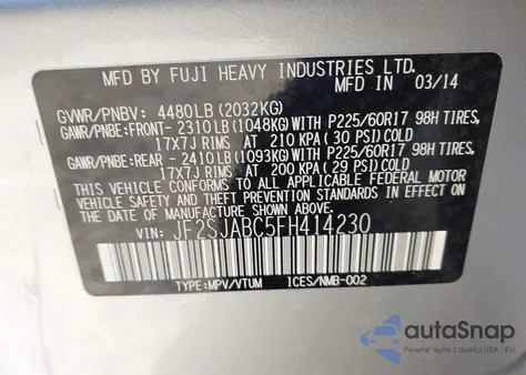 2015 Subaru Forester 2.5I из США, поврежденный, VIN JF2SJABC5FH414230